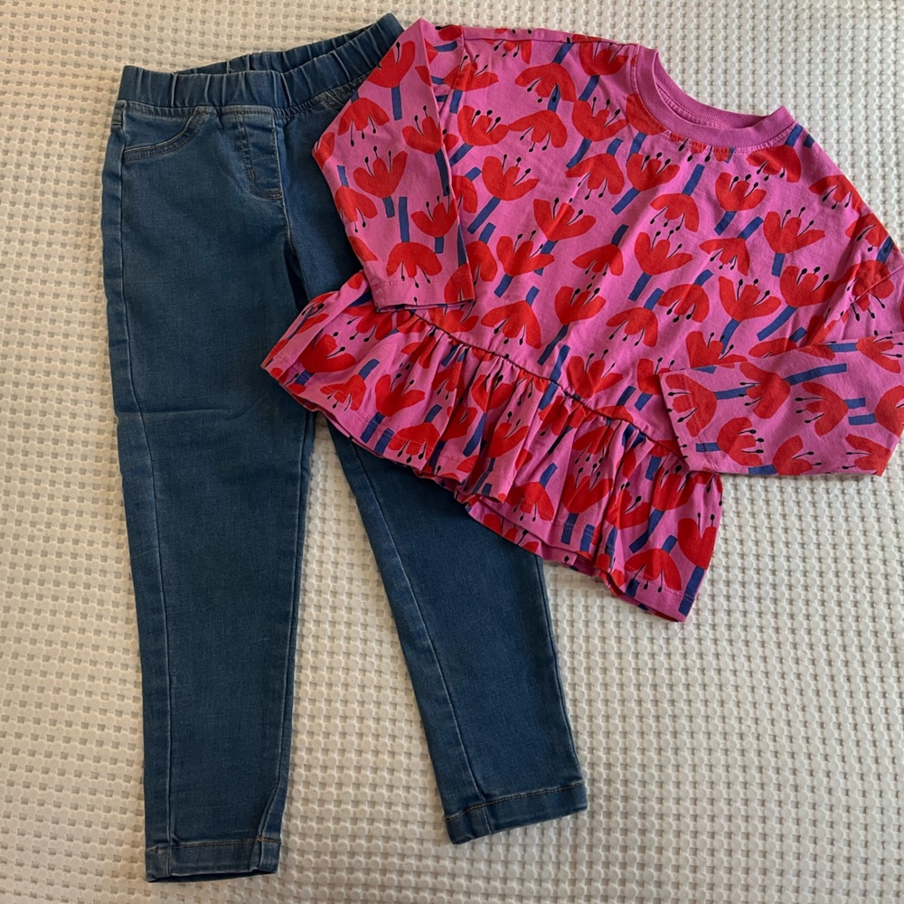 Hanna Andersson || Pink Poppy Ruffle Longsleeve + Jeans